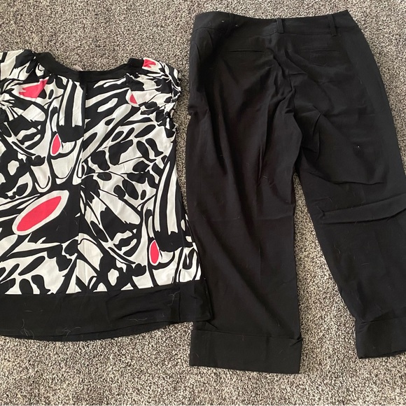 Ann Taylor 14 Curvy Fit Stretch Pants Capri Sushiflower L Blouse Outfit Lot Lg - Picture 5 of 10